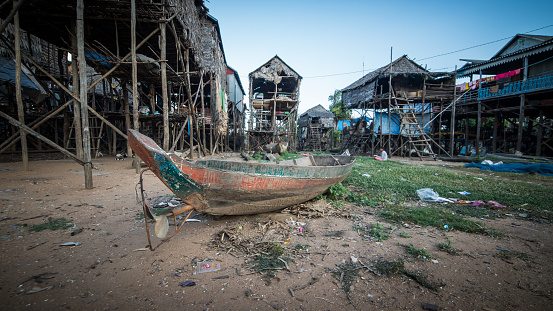 TONLE SAP LAKE, CAMBODIA , December 07, 2015: - Fisherman village of Kompong Khleang at Tonle Sap Lake, Cambodia. The lake is the largest in southeast Asia.