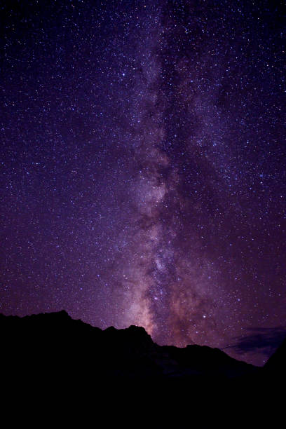 Silhouette of mountain with star in sky Scenic view of mountain with stars in sky lahaul and spiti district photos stock pictures, royalty-free photos & images