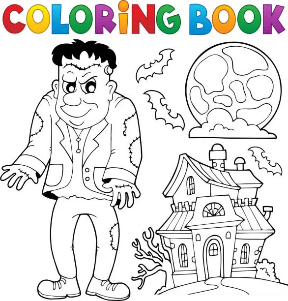 Vector illustration of Coloring book Frankenstein theme