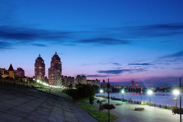 istock Night embankment with illumination 827583420