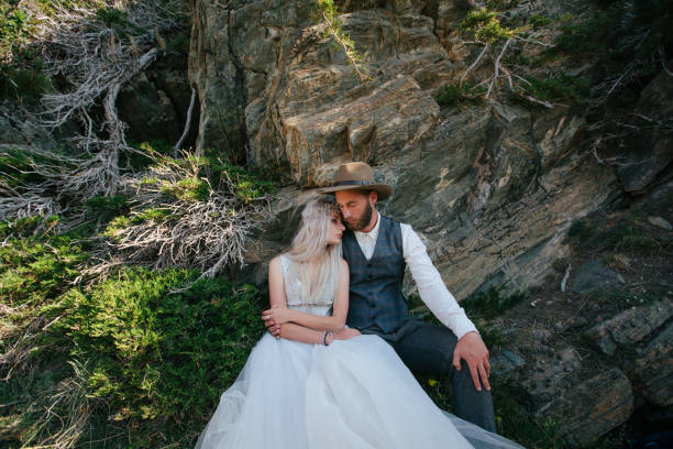 istock Wedding couple getting married in the mountains in Switzerland 827583618