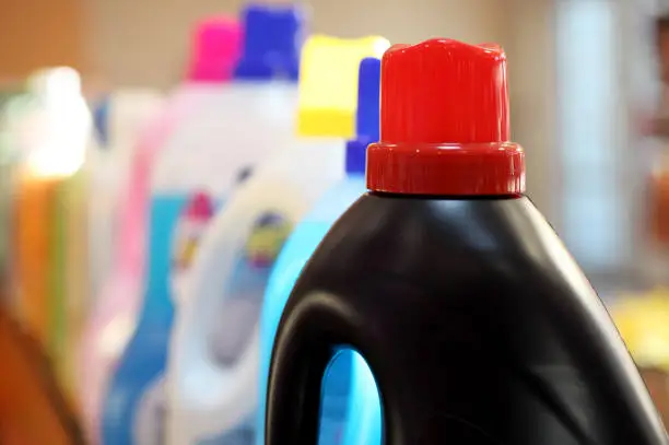 Photo of Detergents in plastic bottles