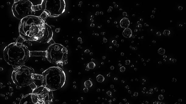 istock Transparent DNA molecule model against black backdrop. Biochemistry, medicine or genetics related conceptual 3D rendering 827592412