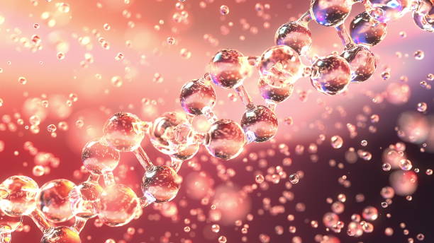 istock Diagonal DNA molecule and transparent droplets, shallow focus. Biochemistry, modern medicine or genetic research related 3D rendering background 827592538