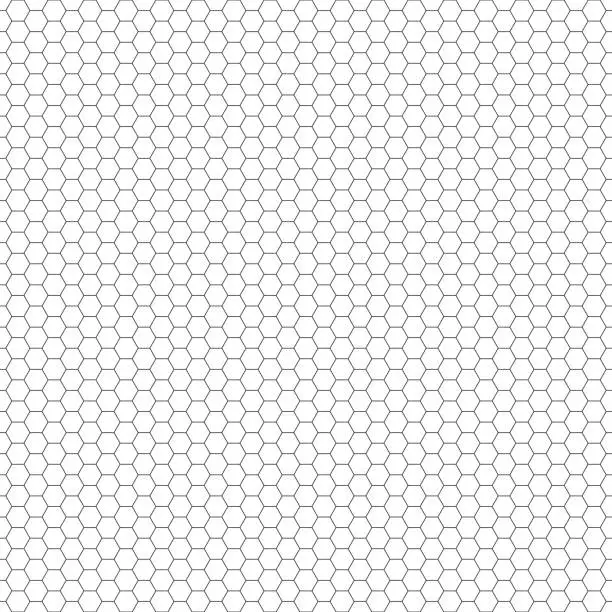 Vector illustration of Vector seamless pattern. Hexagon grid texture. Black-and-white background. Monochrome honeycomb design.