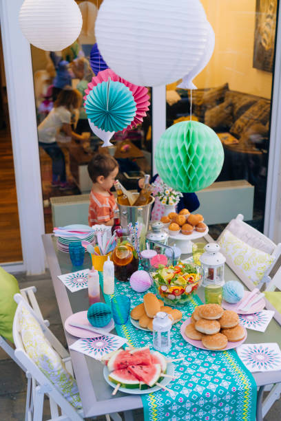 istock Decorated Party Table for Summer Backyard Party Outside 827599982