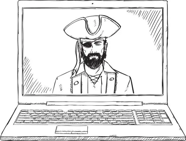 Vector illustration of doodle laptop pirate