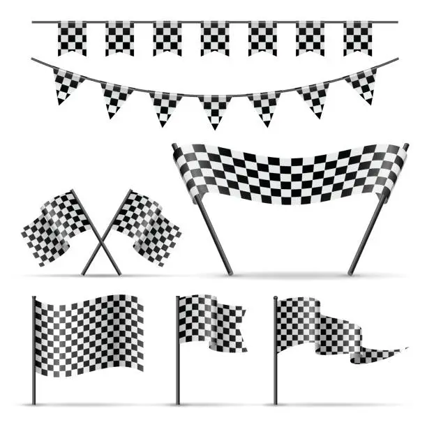 Vector illustration of Set of checkered sport flags