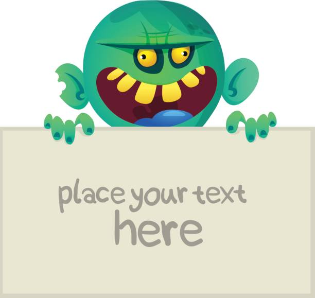 istock Cartoon zombie holding wooden sign. Vector illustration. Isolated on the white background. Halloween design element for banner, postcard, poster. 827609868