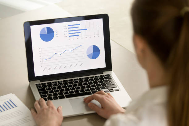 istock Businesswoman working on laptop, analyzing statistics, software for business analysis 827627446