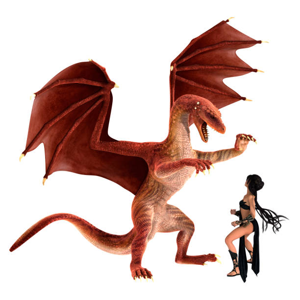 istock 3D Render Fairy Tale Princess and Red Dragon on White 827629080