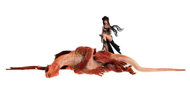 istock 3D Render Fairy Tale Princess and Red Dragon on White 827629114