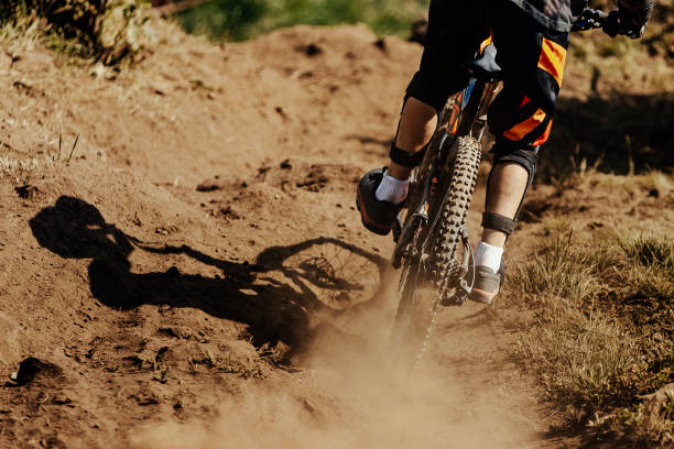 istock dirt rear wheel of bicycle downhill mountain biking 827634892