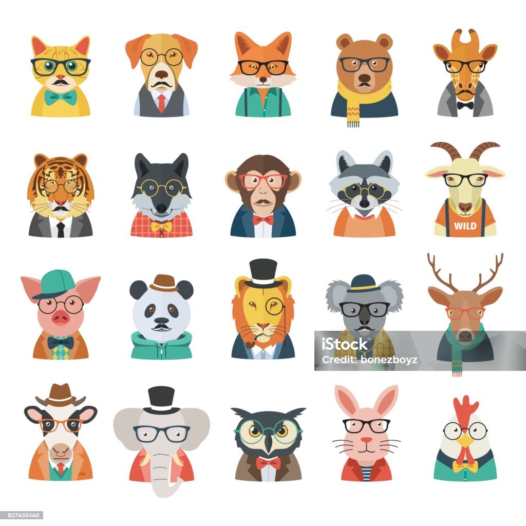 Set animale hipster - arte vettoriale royalty-free di Animale