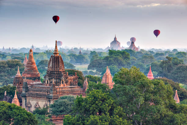 istock Bagan Pagoda and Tourist Balloon Fly over at Bagan, Myanmar 827635836