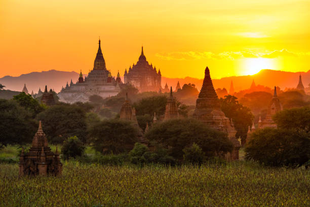 istock Big Pagoda at Sunset Time with Rice Field at Bagan, Myanmar 827638260