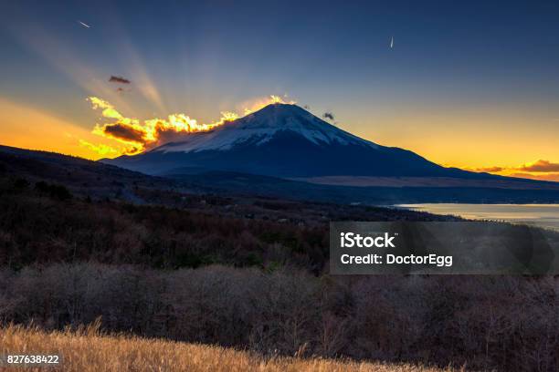 Sunset Fuji Mountain And Yamanaka Lake At Panoramadai Stock Photo - Download Image Now