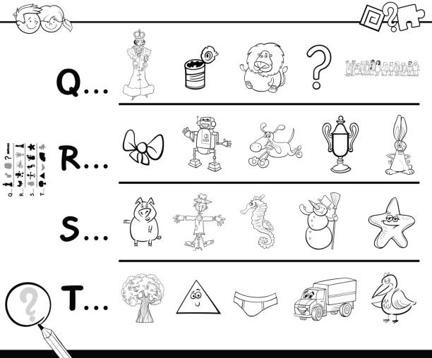 pierwsza litera kolorowanki słownej - education learning preschool letter q stock illustrations