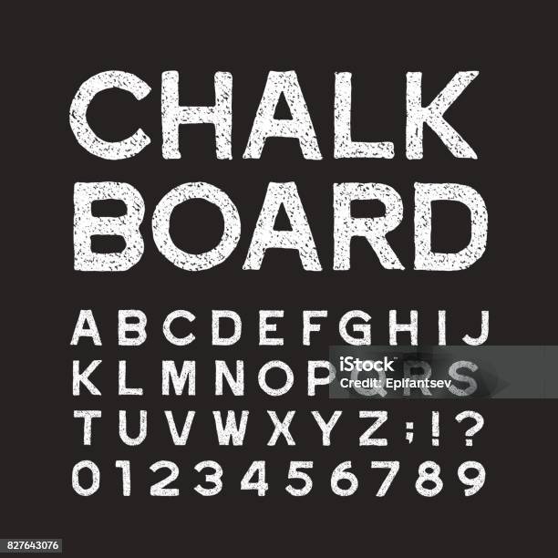 Chalk Board Alphabet Font Distressed Vintage Letters And Numbers Stock Illustration - Download Image Now