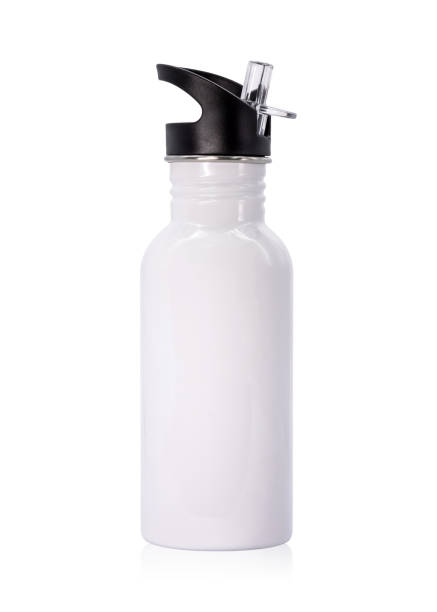 istock Metallic bottle and plastic tube isolated on white background. Template of empty water bottle for keep temperature. Clipping paths object 827648064