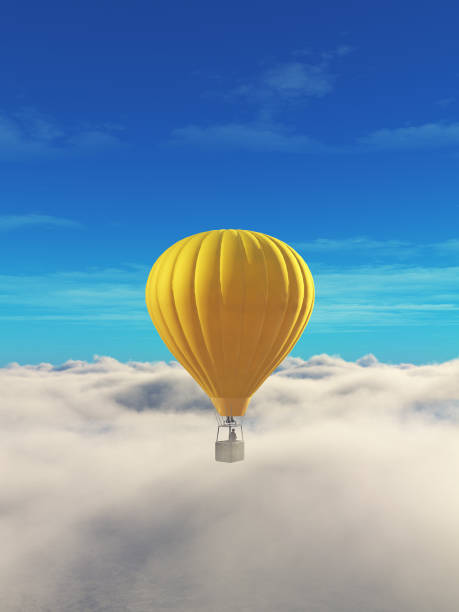 istock Man in a hot air balloon yellow on a blue sky. 827654300