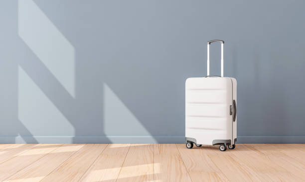 White Luggage Mockup on light background, Suitcase, baggage