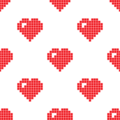 Pixel heart seamless pattern. Valentine day. Vector illustration
