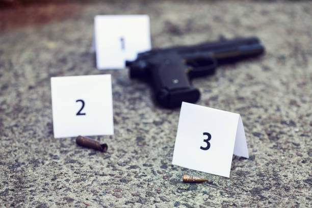 istock crime scene with evidences and markers on the asphalt 827676800