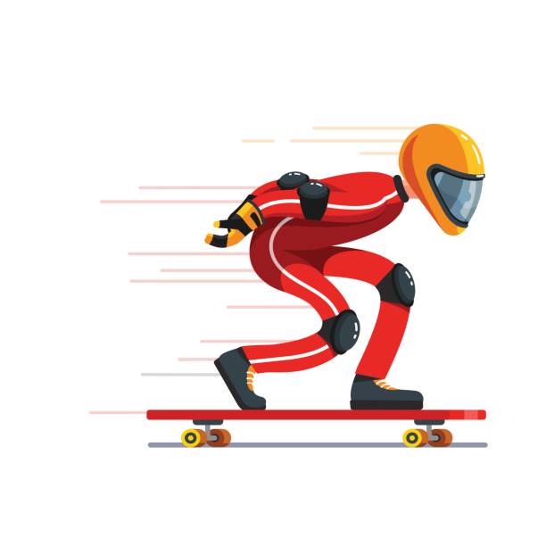 ilustraciones, imágenes clip art, dibujos animados e iconos de stock de jinete de longboard de chico adolescente en protecciones del montar a caballo - mono ski