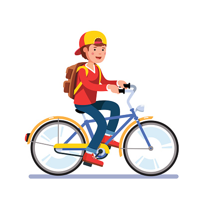 Mechanisch blad bodem Teen School Boy Cycling On Bicycle With Backpack Stock Illustration -  Download Image Now - Cycling, Bicycle, Boys - iStock
