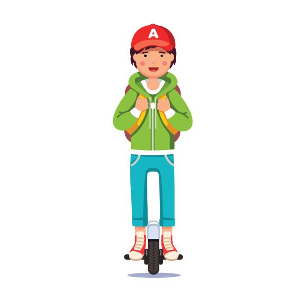 ilustrações de stock, clip art, desenhos animados e ícones de boy riding self-balancing mono wheel scooter - car transporter semi truck isolated on white truck