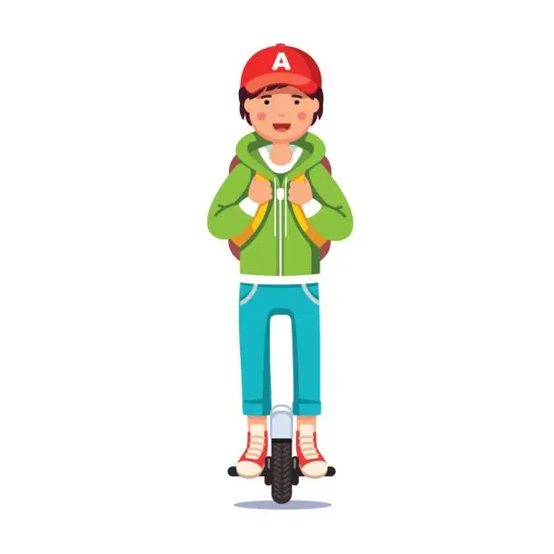 Vector illustration of Boy riding self-balancing mono wheel scooter