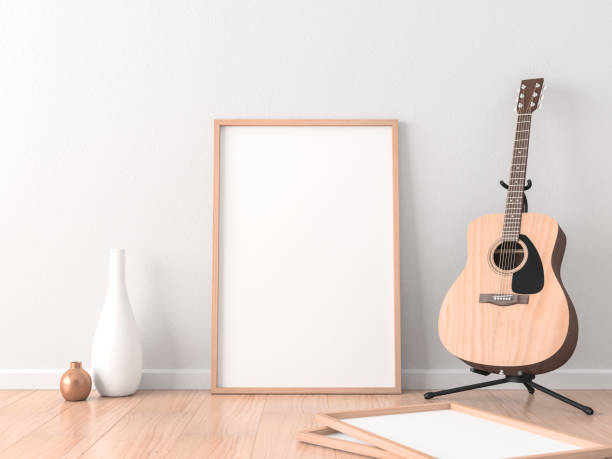 istock Poster Frame Mockup in modern interior with Acoustic Guitar near wall 827680846