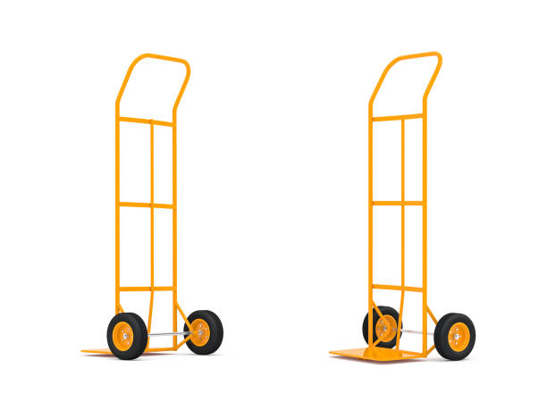 Two Empty Hand Trucks on white background Two Empty Hand Trucks on white background, 3d rendering sack barrow stock pictures, royalty-free photos & images