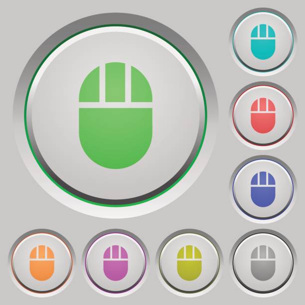 Three buttoned computer mouse push buttons Three buttoned computer mouse color icons on sunk push buttons infra shape stock illustrations