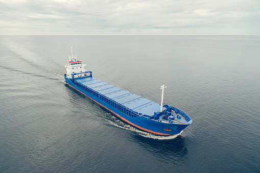 Aerial view of general cargo ship