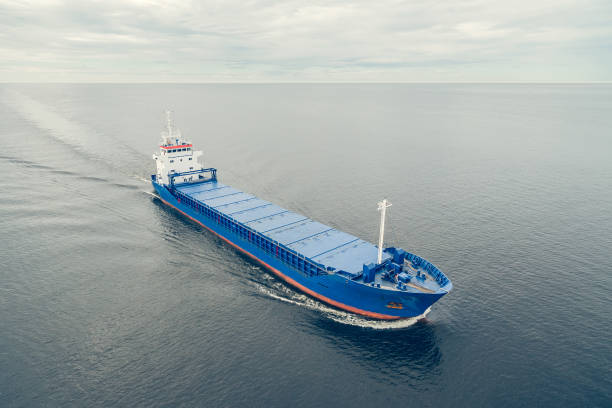 Aerial view of general cargo ship stock photo