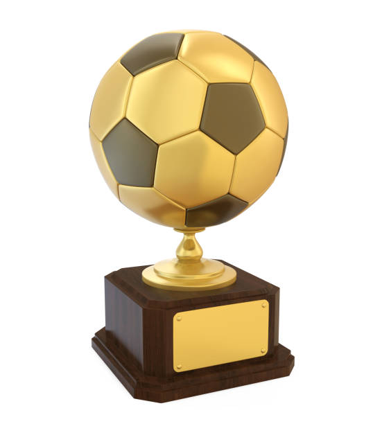 istock Golden Soccer Ball Trophy Isolated 827687870