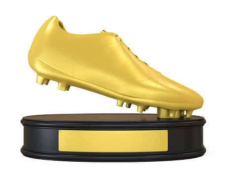 Golden Boot Trophy isolated on white background. 3D render