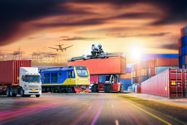 istock Logistics import export background and transport industry of Container Cargo freight ship and Cargo train at port 827692670