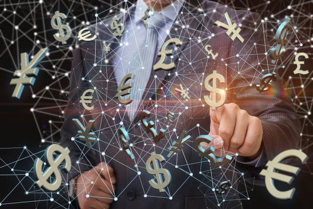 istock Businessman clicks on the dollar symbol on the background network. 827709834