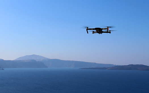 Drone Filming View of Santorni Island Mountains