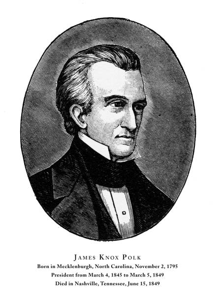 ilustrações, clipart, desenhos animados e ícones de james knox polk, gravado o retrato do presidente, 1888 - james k polk