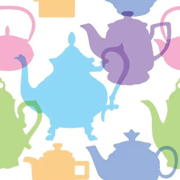 Vector illustration of Pastel Teapots Seamless Pattern