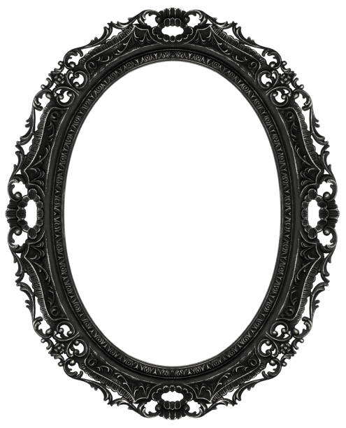 cornice ovale barocca nera - frame ellipse photograph black foto e immagini stock