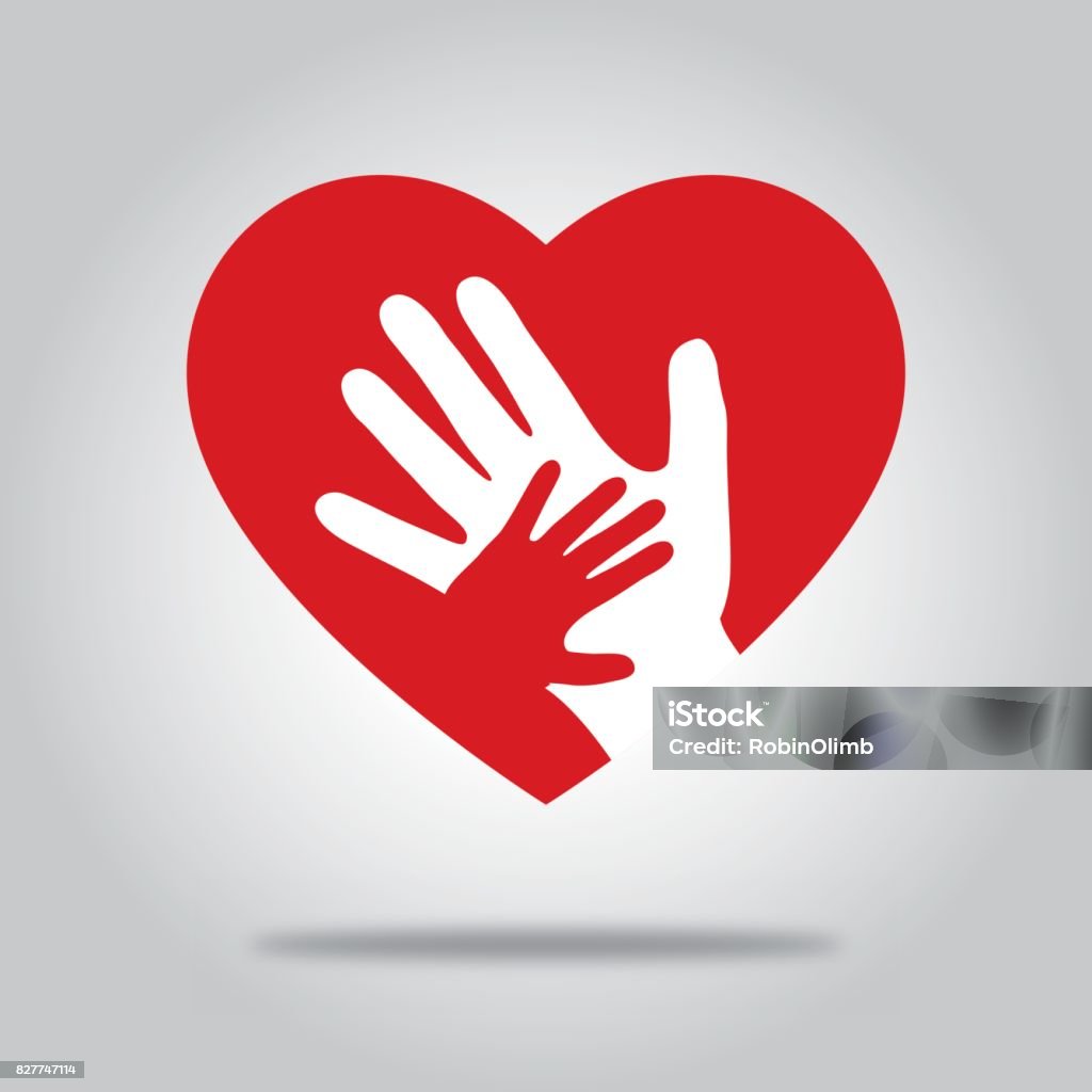 Red Heart With Hands Vector illustration of a floating red heart with two hands on it on a gray background. Hand stock vector
