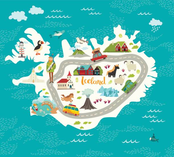 illustrazioni stock, clip art, cartoni animati e icone di tendenza di illustrazione vettoriale della mappa islandese. - islande