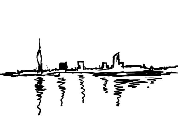 illustrazioni stock, clip art, cartoni animati e icone di tendenza di skyline della città - silhouette artistica - omino di legno