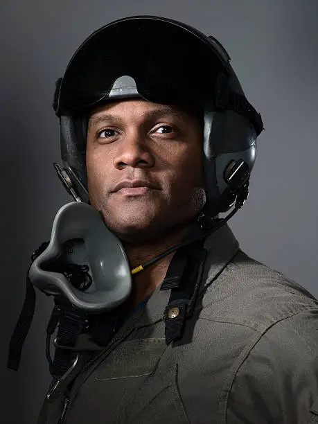 Photo of fighter pilot portrait, close-up