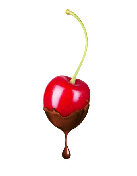 istock Cherry in liquid hot chocolate isolated on white background 827769580